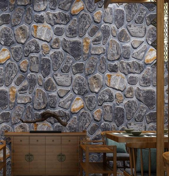 Papéis de parede Vintage Stone Wallpaper 3D Decoração de casa à prova d'água Rolo de papel de parede de tijolos para fundo barra personalizada decorativa S7080372
