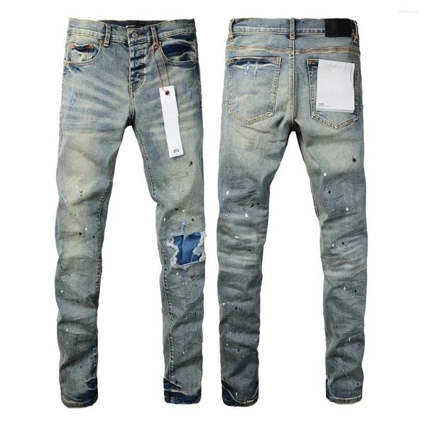 Jeans maschile 2024 marca viola maschile High Street Designer Repair Pantaloni in denim skinny bassi