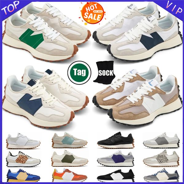 Designer New 327 Running Shoes para homens Mulheres Sea Sal Sea Vintage bege marrom camurça leopardo impressão preta branca laranja tênis tênis tênis 36-45