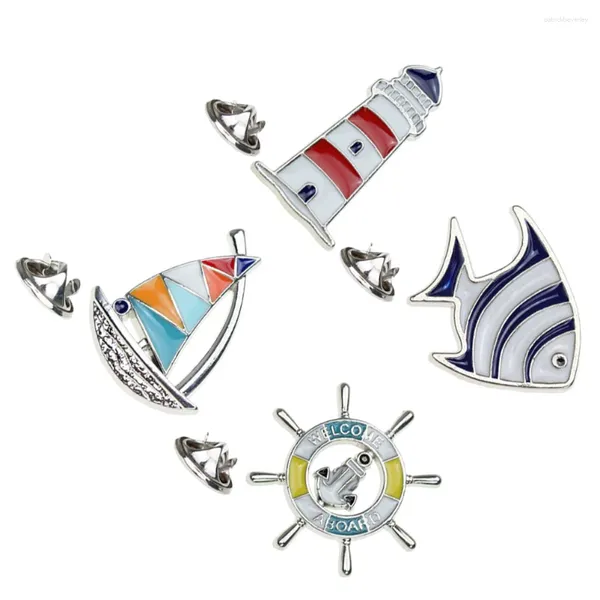 Broches 4pcs Um conjunto Mulher Creative Mediterrânea Sailing Sailing Lighthouse Metal Broche de colarinho adorável Pin