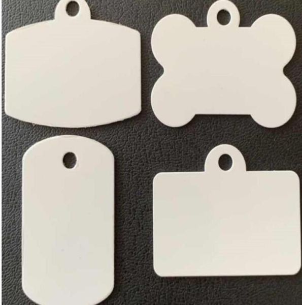 100pcs etiketleri süblimasyon diy boş beyaz alüminyum çift taraflı kare evcil köpek etiketi kimlik kartı karışımı stil8896698