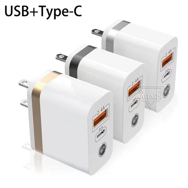 USB A+C Dual Port Quick Quick 2.4a Adapter Travel Charger для смартфона для зарядного устройства Metal Edge
