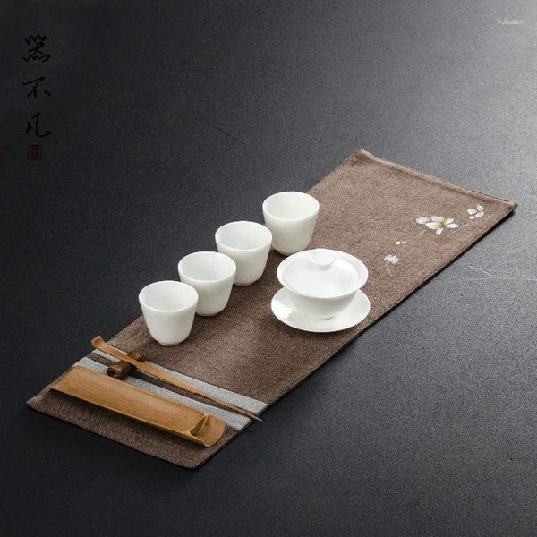 Guardanapos de chá chineses pintados à mão de linho de linho pequeno zen