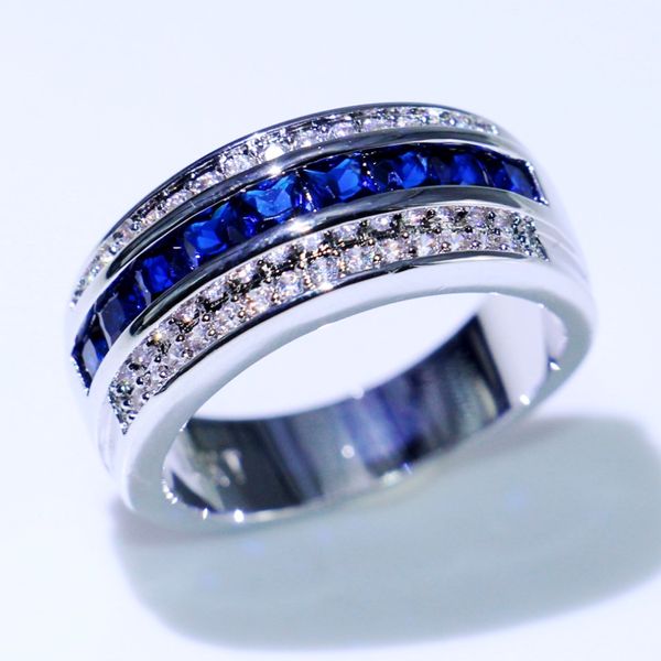 CHOUCONG NOVA CORRIVA A RECENDA ASSENHA HOTEND JOENS DE MATHA 10KT BRANCO PRINCESSO PRINCESS CUT Blue Sapphire CZ Diamond Men Band Ring For Love 230Z