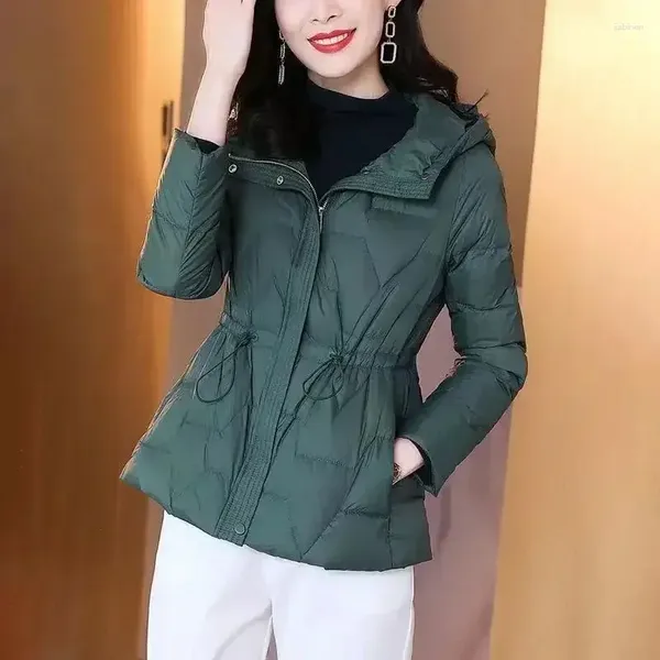 Jackets femininos fêmeas verdes fêmeas de casacos de casacos acolchoados de pato acolchoado no panor grosso de molho grossa com capuz curto Black Harajuku Fashion Korea y2k