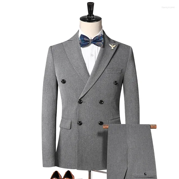 Ternos masculinos 2024 Chegada Contraste Design cinza Men Black Men Slim Fit Prom Doube Doube Tasted Suit Costume Homme (calça de jaqueta)