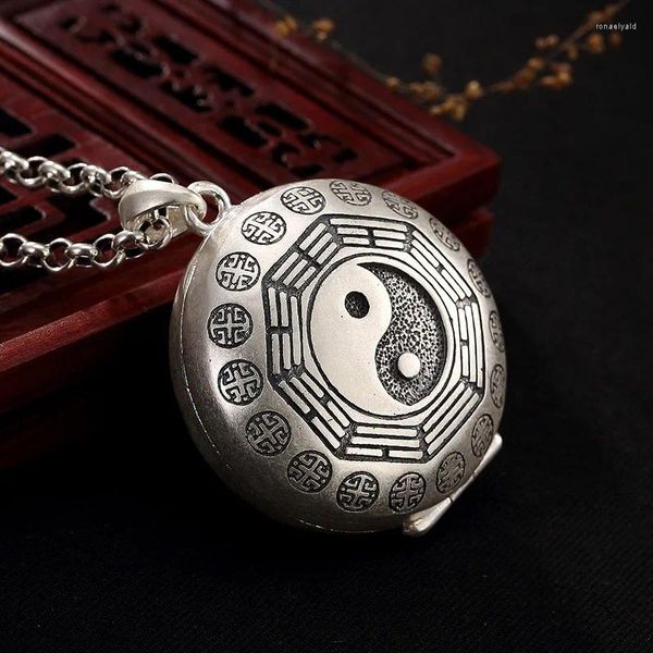 Correntes 925 Bagua prateada gawu caixa de colar aberto clássico clássico de cabaça chinesa homens e mulheres pingentes de quilha jóias de banquete