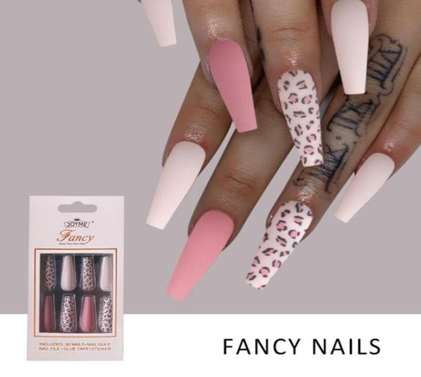 30pcsset leopardo colorido caixão longo foste unhas falsas bailarina francesa capa completa artificial unha arte dica diy manicure ferramenta fals9123052