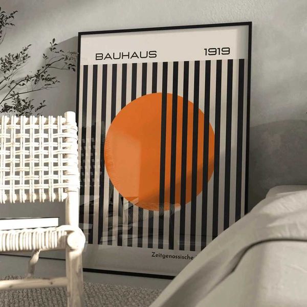 LLPAPERS Modern Bauhaus 1919 Bright Orange Tone Retro zeitgenössische Wandkunst Leinwand Malerei Poster für Wohnzimmer Home Dekoration J240505