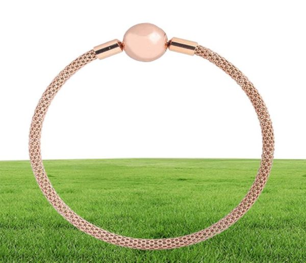 Original 925 Sterling Silber Armreif Rose Gold Kette Basic Ball Clasp Mesh Armband FIT Women Perle Charm Fashion Schmuck CX2006234130046