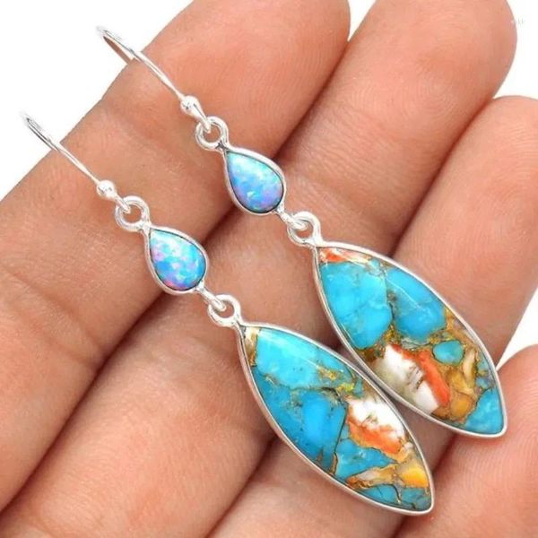 Brincos dangle Mulheres vintage Ventro de água azul Opal Stone Handmade Bride Wedding Jewelry Gifts