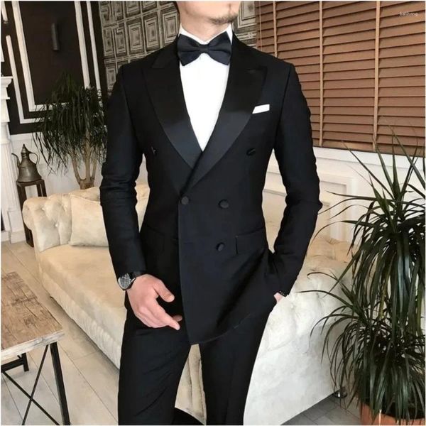 Ternos masculinos pretos para homens atingiu o lapela de lapela de blazer blazer blazer smoking smok