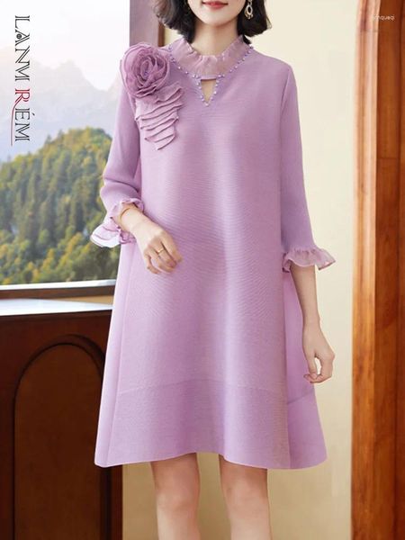 Abiti casual Lanmrem ricamato Abito da fiori tridimensionali per le donne Servi Worthfly Maniche a farfalla 2024 Abbigliamento estivo 2Z1269