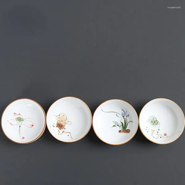 Xícaras de chá cerâmica cerâmica áspera pintada à mão Chapa de porcelana branca de porcelana