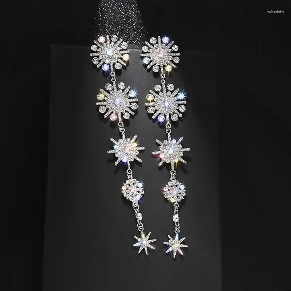 Dangle Ohrringe glänzen Schneeflocken Strasssturz für Frauen Langer Quaste Star Crystal Hochzeiten Engagement Schmuck Geschenk