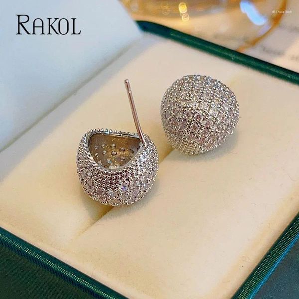 Brincos de garanhão rakol francês bola de luxo forma micro incrustação zircão para mulheres moda moda cubic zirconia dourado breeting jewelry