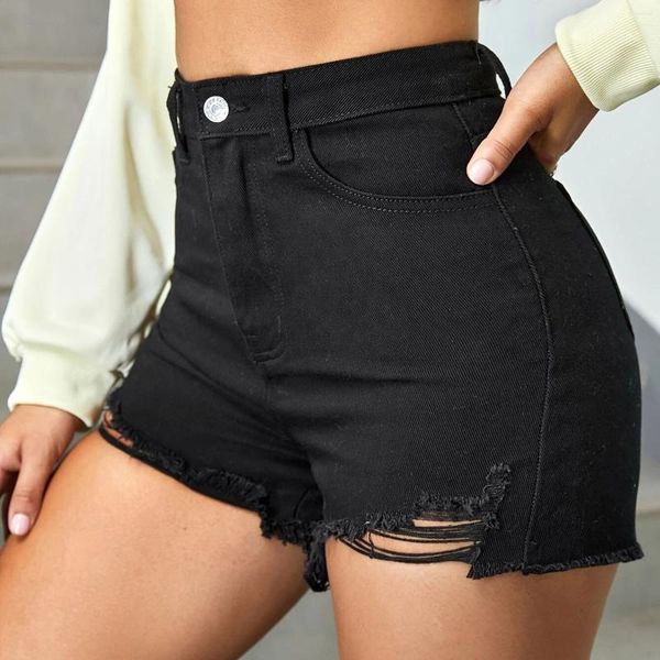 Shorts femininos Summer praia calça rasgada calça de bainha alta jeans de cintura para calças de moda ao ar livre ao ar livre