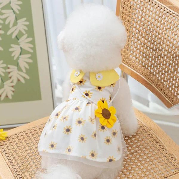 Köpek giyim sevimli ayçiçeği evcil hayvan prenses elbise köpek etek yumuşak nefes alabilen sundress 3d çiçek bebek yaka aksesuar
