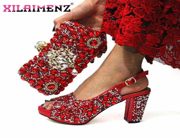 EST Fashion Italienische Schuhe und Bag Set Ganze rote Farbe für Hochzeitsschuhe und passende Geldbörse für Frauen Party 2106246039057