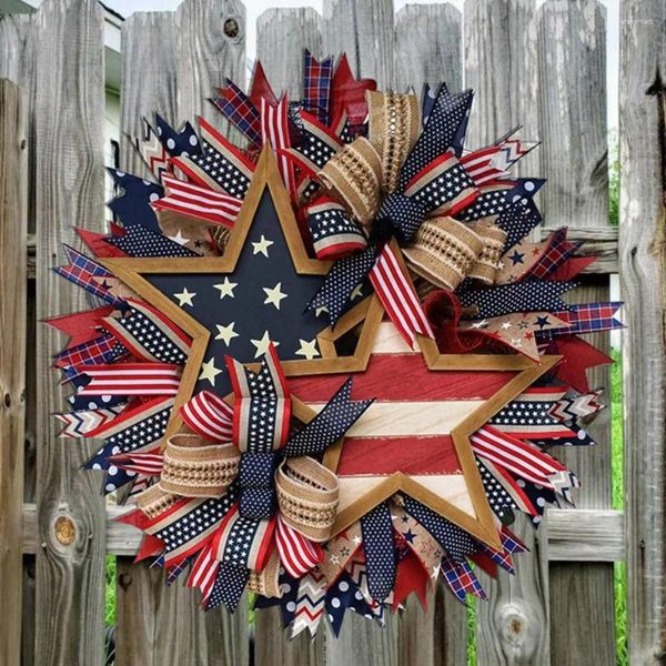 Dekorative Blumen patriotische Türdekoration Flagge Girlande für Independence Day Festivals Handgefertigte USA Partyzubehör vorne vorne