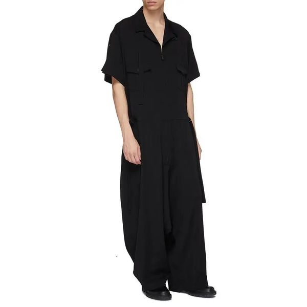 2744 Männer Shortsleeved Bib Hosen Loose Reißverschluss Fliegentaschen Freiländische Overalls Arbeit tragen Jumpsuit Plus Size 240417