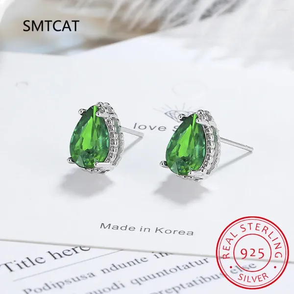 Brincos de garanhão pêra verde nano Emerald 925 prata esterlina para mulheres pedras joias de declaração