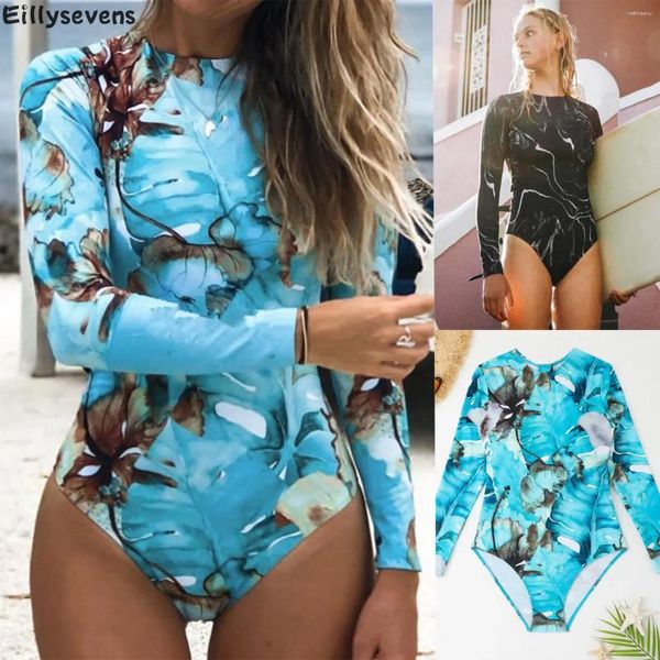 Frauen Badekleidung Badeanzug Frauen sexy Schwimmanzug Langarm Tauchanzüge Sonne Sunning Sport Badewolzen Surfen Chic gedruckt