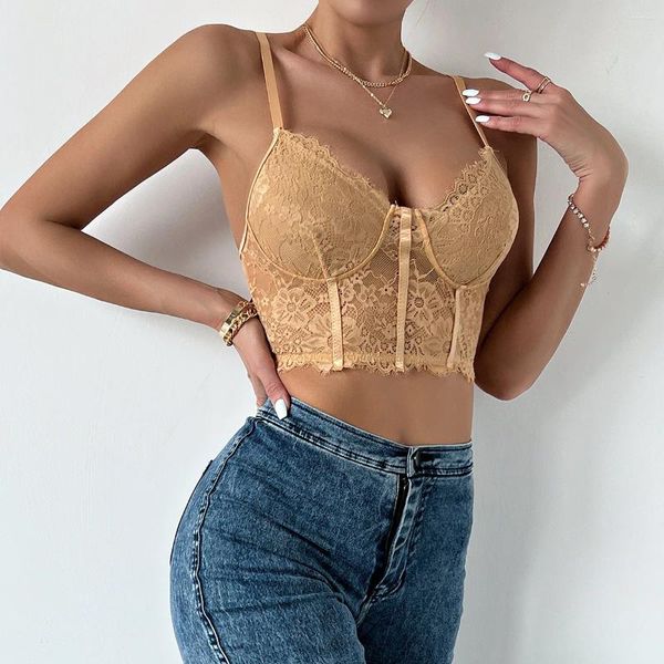 Bras Sexy Lace Tops para Women Hollow Out Spaghetti Strap Corselet Summer Slim Push Up Lingerie embrulhada coletes respiráveis