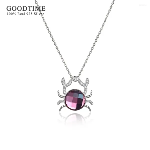 Anhänger Halskette Frauen 925 Sterling Silber Schmuck Lila Kristall Tier Krabben Krabben Anhänger Halsketten Großhandel Fashion Kinder Mädchen Mädchen