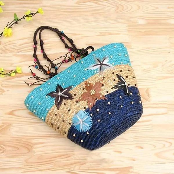 Bolsa de palha de estrela do mar Bohemia Sacos de ombro femininos de grande capacidade Summer Beach Bag Wheat Weave Bolsa Bolsa Feminino 240426