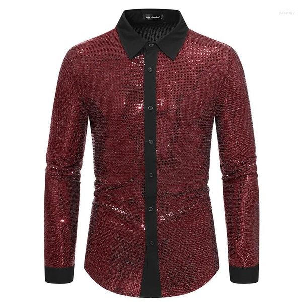 Camisas de vestido masculinas Menas de moda Men de luxo KTV Stage Party Slave Sleeve Camisa de Manga Longa Gold / Prata Vermelho Vermelho High Street Prom Casual Tops