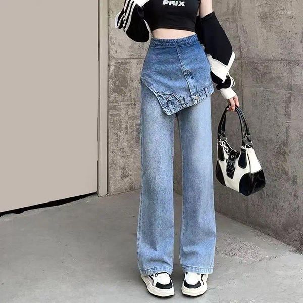 Frauen Jeans Europa und Amerika Stil Patchwork Frauen Frühling Fall sexy hohe Taille Slim Street Straight Wide-Big Design für Mädchen