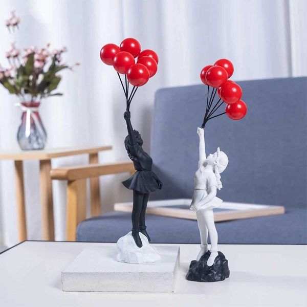 Dekorative Objekte Figuren fliegende Ballon Mädchen Figur Home Decor Banksy Moderne Kunst Skulptur Harz Figur Handwerk Dekoration Sammlerstücke Figur T240505