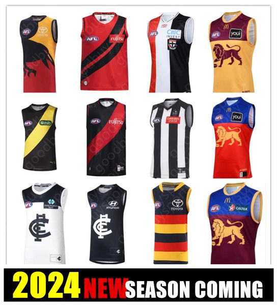 2425 AFL Limanı Adelaide Essendon Bombacıları Jersey Brisbane Lions Fremantle Dockers Tank Top Gold Coast Hawthorn Veck Avustralya Kuralları Futbol Formaları