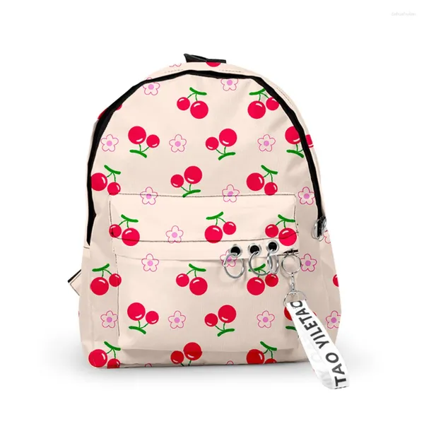 Backpack Harajuku frutos de cereja Pineapple Strawberry Mackpacks Sacos escolares Chaves de impressão 3D Oxford à prova d'água pequena