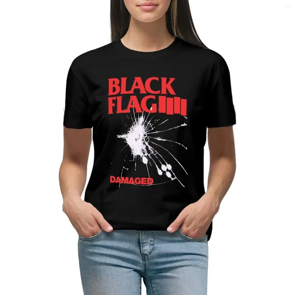 Polos Bandeira Black Feminina-T-shirt premium danificado Tops fofos de moda coreana camisetas grandes para mulheres