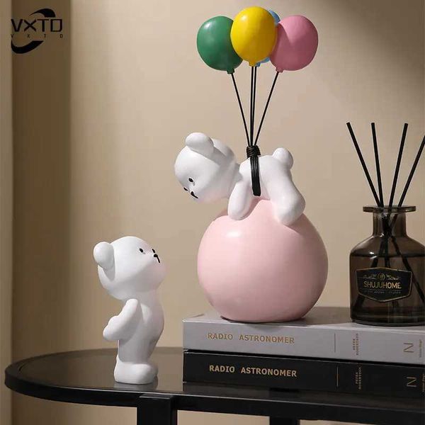 Oggetti decorativi Figurine Nordic Balloon Flying Bear Resin Ornaments Ornamenti per la casa Artigianato Statue Figurine Figurine Figurine Figurping Regalo per matrimoni T240505