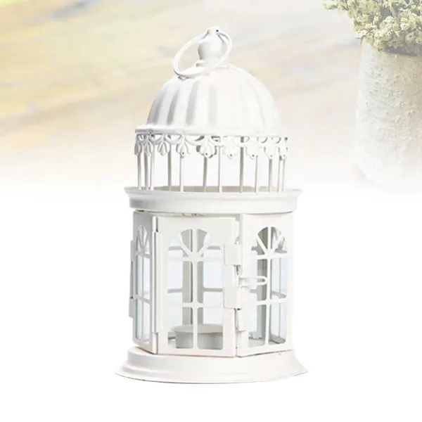 Kerzenhalter märchenhafte Burg Schmiedeeisen Glas Kerzenhäuser Home Decor Ornament Party Dekor (weiß)