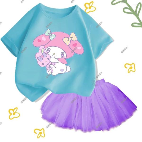 Set di abbigliamento top top traspiranti in cotone per bambini con fumetti di gonna in tulle Cartoon 2D Girls Girls Casual Casual Kid 2-14y