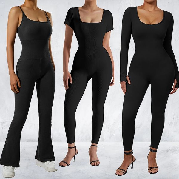 Женские ребристые ребрышки с одной кусочкой комбинезоны наряды Bodycon Bodysuit Sexy Dompers с коротким рукавом упражнения для йоги Jumpsuit Sportswear Mujer 240425