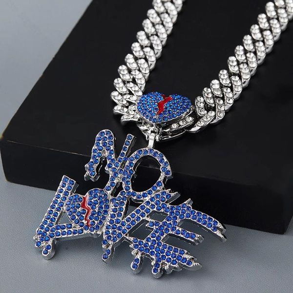 Correntes No Love Iced Out Cartas Pingentes com Chain Chain Chain de Link Cuba de 13 mm Para jóias masculinas de Hiphop