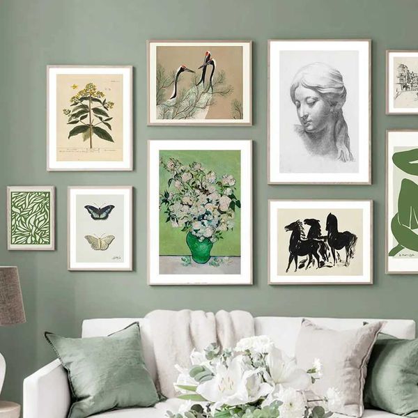 Papéis de parede retro matisse esboço lona Butterflies Horses Crane Gallery Wall Art Prints Nordic Images Decoration J240505