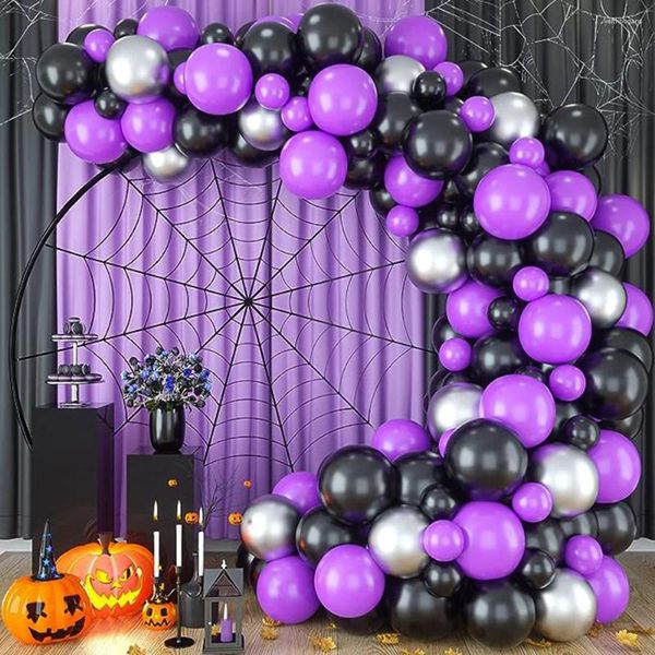 Decoração de festa balões roxos guirlanda arco kit halloween preto prata látex infantil aniversário chá de bebê graduado aniversário