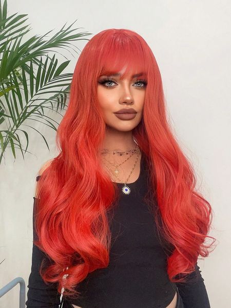 Influencer di capelli finti femminili grandi onde lunghe capelli ricci di colore rosso moda show di parrucca parrucca copricapo