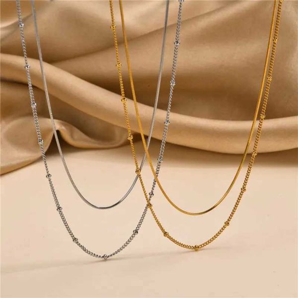 Anhänger Halsketten Zorcvens 2024 Neue Mode laminierte Satellitenperlen Halskette Frauen Gold Edelstahl Doppelkette Halskette Q240430