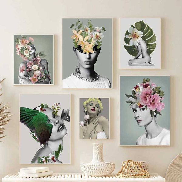 ive pintura sala de estar decoração caseira flores penas folhas femininas abstrato telas pintando impressão de impressão de arte de parede fotos j240505