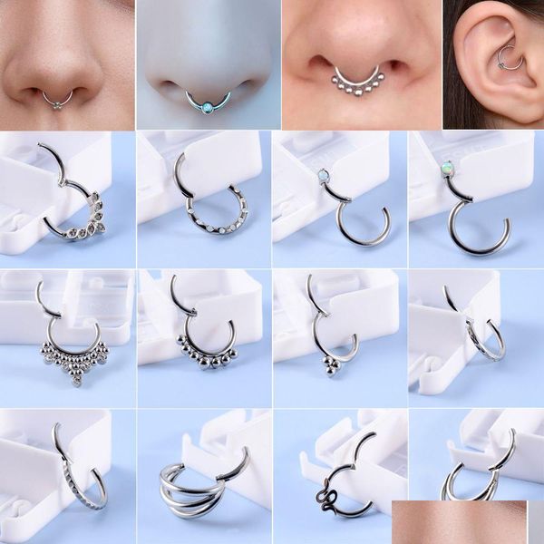 Navelglockenknopf Ringe 12pcs Stahl Septum Clicker Hoop Nasenring Labret Ohr Tragus Knorpel Zirkon Daith Helix Ohrring Body Pier Dhtze