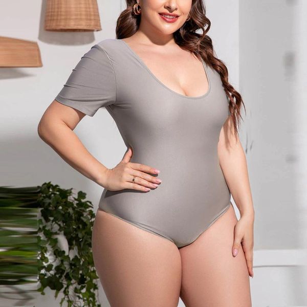 Donne Bikini Plus size coprono il bordo frange a maniche corta pura a maniche corte elastico sottile costume da bagno estate con costume da bagno con un pezzo