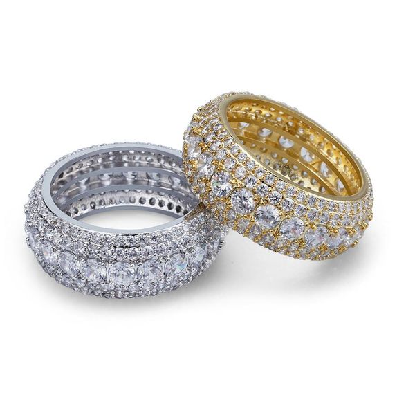 New Hip Hop 5 linhas de luxo zircões cúbicos homens anéis moda moda coloras de prata de ouro clássico machos anéis de dedo tamanho 7119281320