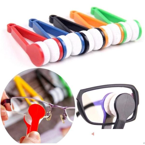 Brilhos de limpeza Mini óculos de sol de plástico escova de copos portáteis de microfibra de vidro ferramenta limpa de dupla face 5 cores entrega de gota home dh1ub
